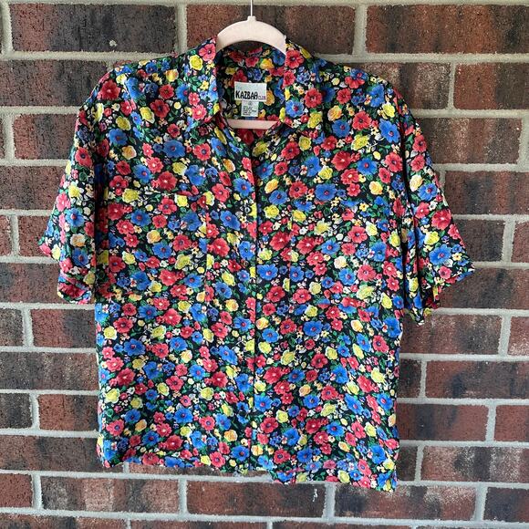 Sm Vintage 100% Silk Floral Camp Shirt The Kazbah Club Hawaiin Surfcore Dopamine - Picture 1 of 5